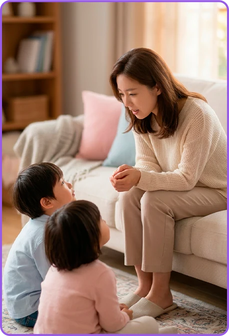 Mãe feliz com filhos
